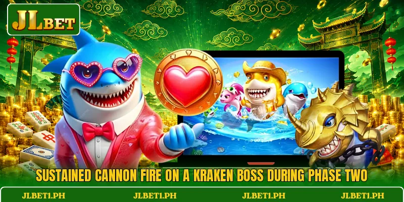 Sustained cannon fire on a Kraken boss during phase two